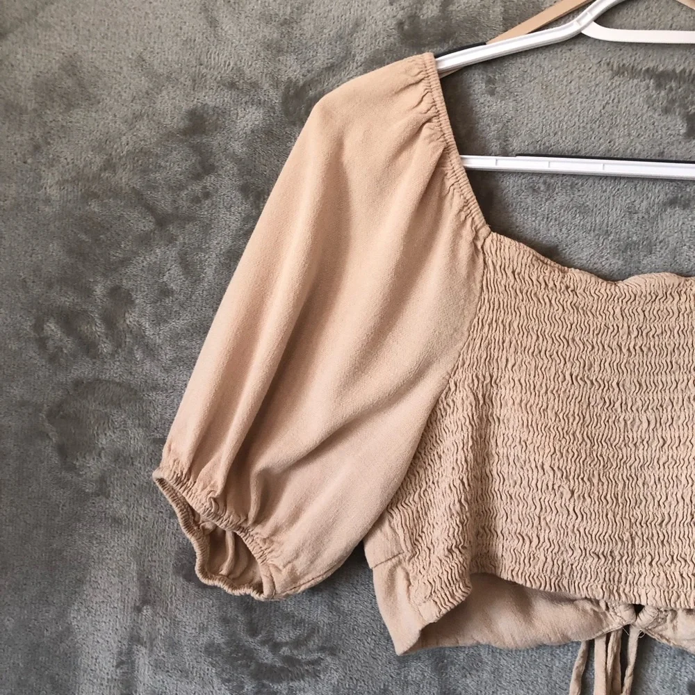 Wild Fable Puff Sleeve Crop Blouse Size L Elastic Back Boho Peasant Lightweight